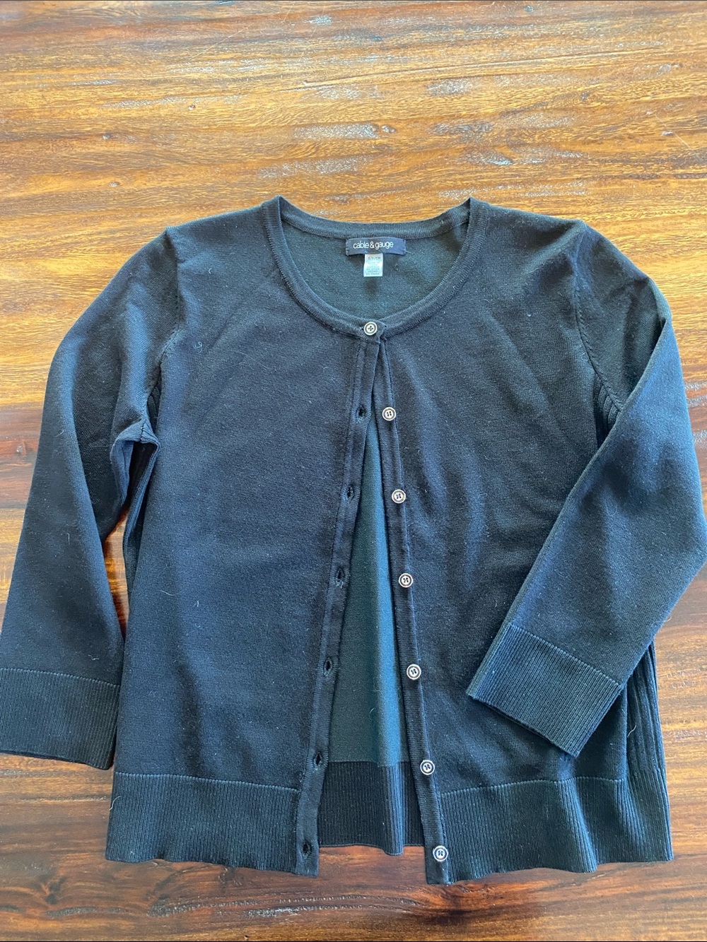 Cable & Gauge Black Essential Crewneck Button-Front Cardigan